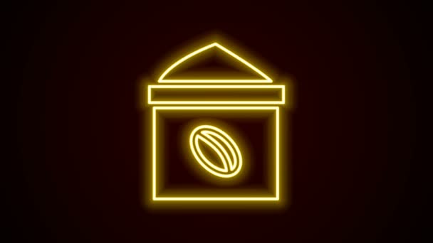 Gloeiende neon lijn Zak van koffiebonen pictogram geïsoleerd op zwarte achtergrond. 4K Video motion grafische animatie — Stockvideo