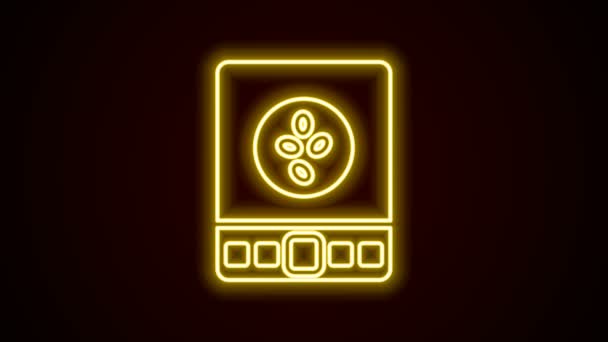 Leuchtende Neon-Linie Elektronische Kaffeewaagen Symbol isoliert auf schwarzem Hintergrund. Gewichtsmessgeräte. 4K Video Motion Grafik Animation — Stockvideo