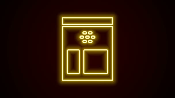 Gloeiende neon lijn Zak van koffiebonen pictogram geïsoleerd op zwarte achtergrond. 4K Video motion grafische animatie — Stockvideo