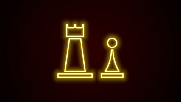 Zářící neonová čára Ikona šachů izolovaná na černém pozadí. Obchodní strategie. Hra, management, finance. Grafická animace pohybu videa 4K — Stock video