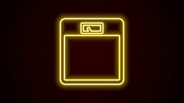 Glowing neon line Bathroom scales icon isolated on black background. Weight measure Equipment. Weight Scale fitness sport concept. 4K Video motion graphic animation — Stock Video