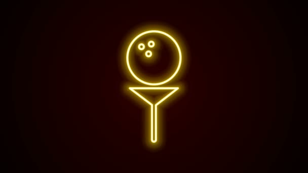 Lumineux néon ligne balle de golf sur l'icône de tee isolé sur fond noir. Animation graphique de mouvement vidéo 4K — Video