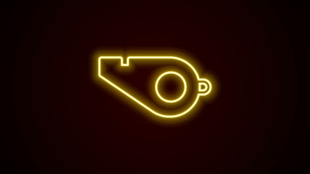 Leuchtende Leuchtschrift Pfeifen-Symbol isoliert auf schwarzem Hintergrund. Schiedsrichter-Symbol. Fitness und Sport Zeichen. 4K Video Motion Grafik Animation — Stockvideo