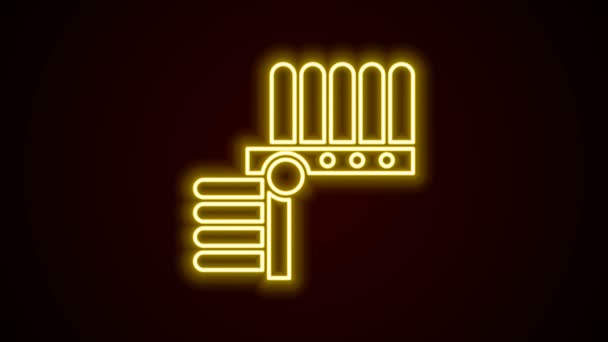 Linea neon incandescente copricapo indiano con icona piume isolata su sfondo nero. Cappello tradizionale nativo americano. Animazione grafica 4K Video motion — Video Stock