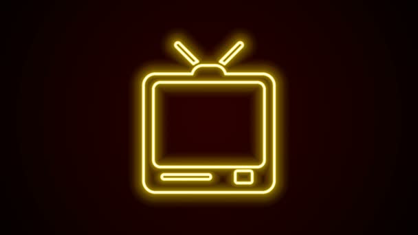 Świecący neon linii Retro TV ikona izolowana na czarnym tle. Znak telewizyjny. 4K Animacja graficzna ruchu wideo — Wideo stockowe