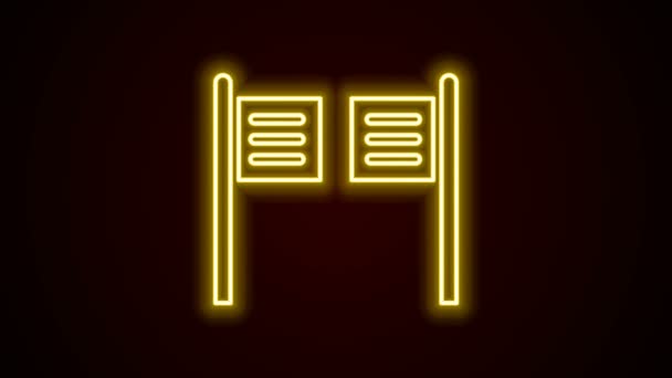 Linea neon incandescente Icona della porta del salone oscillante Old Western isolata su sfondo nero. Animazione grafica 4K Video motion — Video Stock