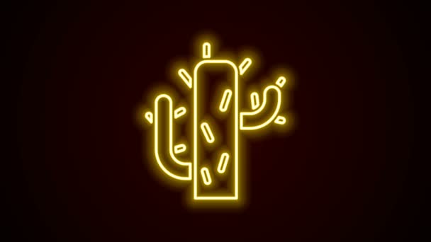 Icona luminosa al neon linea Cactus isolato su sfondo nero. Animazione grafica 4K Video motion — Video Stock