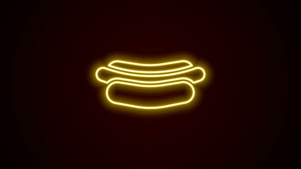 Brillante línea de neón Hotdog icono sándwich aislado sobre fondo negro. Icono de salchicha. Signo de comida rápida. Animación gráfica de vídeo 4K — Vídeos de Stock