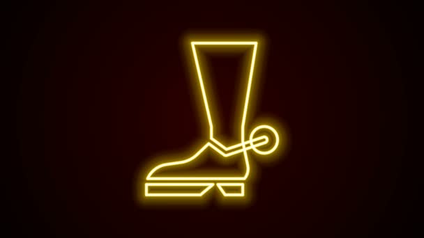 Zářící neonová čára Kovboj boot ikona izolované na černém pozadí. Grafická animace pohybu videa 4K — Stock video