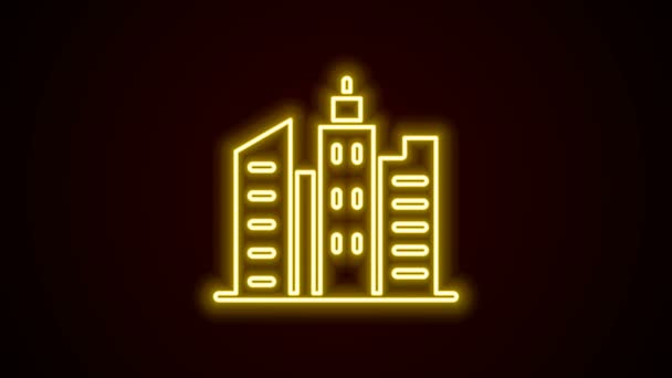 Zářící neon line Město krajina ikona izolované na černém pozadí. Metropolis architektura panoramatická krajina. Grafická animace pohybu videa 4K — Stock video