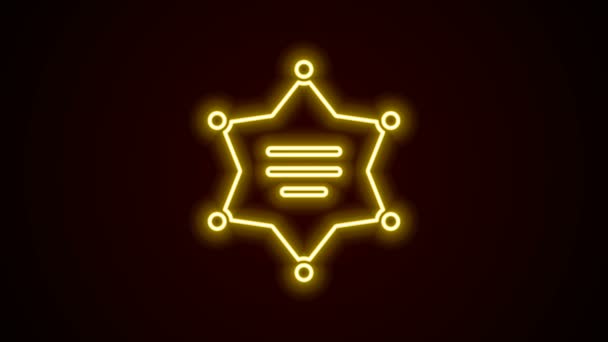 Leuchtende Leuchtschrift Hexagramm Sheriff-Symbol isoliert auf schwarzem Hintergrund. Polizeiabzeichen-Symbol. 4K Video Motion Grafik Animation — Stockvideo
