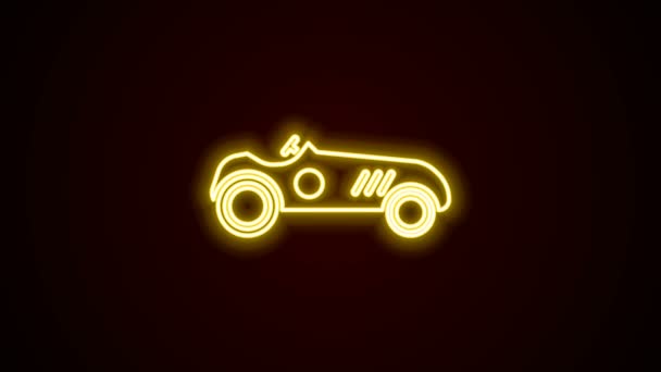 Ragyogó neon vonal Vintage sport autóverseny ikon elszigetelt fekete háttér. 4K Videó mozgás grafikus animáció — Stock videók