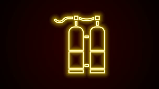 Świecąca neonowa ikona Aqualung odizolowana na czarnym tle. Zbiornik tlenu dla nurka. Sprzęt do nurkowania. Ekstremalny sport. Urządzenia sportowe. 4K Animacja graficzna ruchu wideo — Wideo stockowe