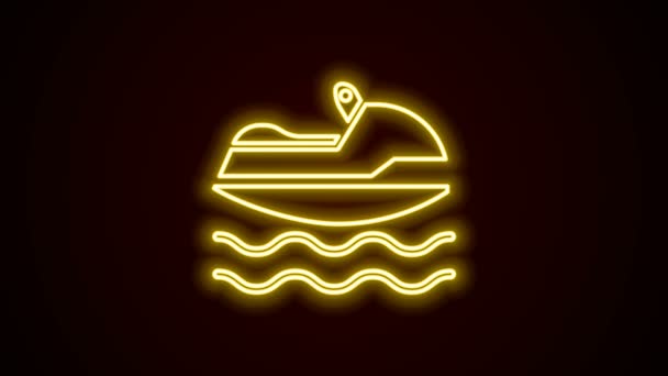 Leuchtende Leuchtschrift Jetski Ikone isoliert auf schwarzem Hintergrund. Wasserroller. Extremsport. 4K Video Motion Grafik Animation — Stockvideo