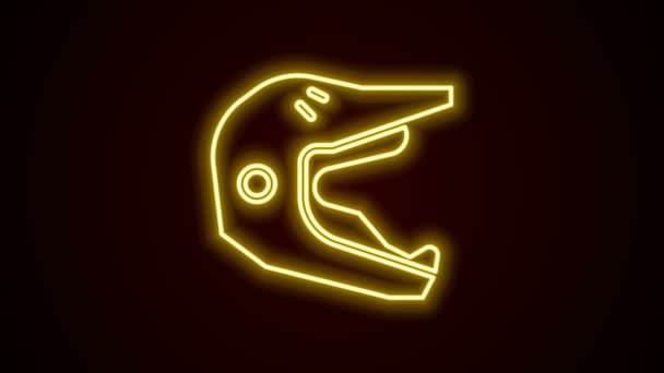 Linha de néon brilhante Motocross motocicleta capacete ícone isolado no fundo preto. Animação gráfica em movimento de vídeo 4K — Vídeo de Stock