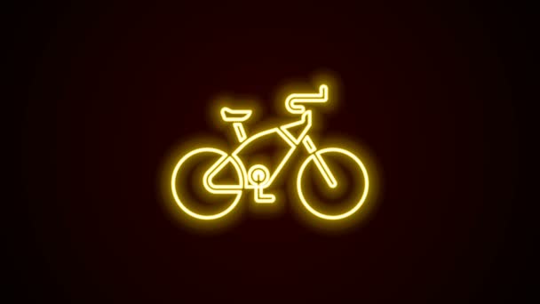 Icona luminosa al neon linea Bicicletta isolata su sfondo nero. Gara di moto. Sport estremi. Attrezzature sportive. Animazione grafica 4K Video motion — Video Stock