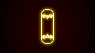 Parlayan neon hattı kaykay üçlemesi simgesi siyah arkaplanda izole edildi. Olağanüstü bir spor. Spor malzemeleri. 4K Video hareketli grafik canlandırması