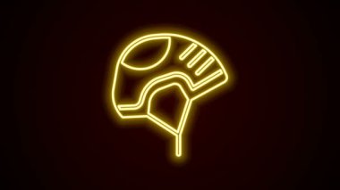 Parlayan neon çizgisi Kask simgesi siyah arkaplanda izole edildi. Olağanüstü bir spor. Spor malzemeleri. 4K Video hareketli grafik canlandırması