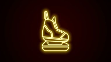 Parlayan neon çizgisi siyah arkaplanda izole edilmiş paten simgesi. Buz pateni ayakkabısı ikonu. Kılıçlı spor botlar. 4K Video hareketli grafik canlandırması