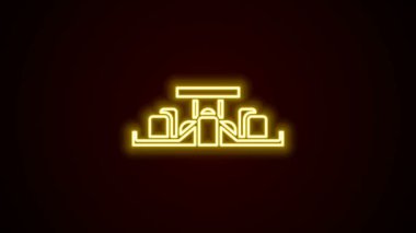 Parlayan neon hattı Formula 1 yarış arabası ikonu siyah arka planda izole edildi. 4K Video hareketli grafik canlandırması