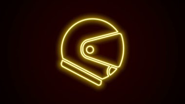 Parlayan neon çizgisi Kask simgesi siyah arkaplanda izole edildi. Olağanüstü bir spor. Spor malzemeleri. 4K Video hareketli grafik canlandırması