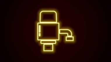 Siyah arkaplanda izole edilmiş şişe su ikonu için parlak neon hattı mekanik pompası. 4K Video hareketli grafik canlandırması