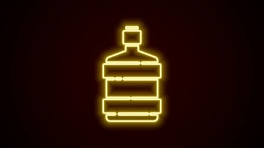 Parlayan neon hattı. Siyah zemin üzerinde temiz su ikonu olan büyük şişe. Soğutucu için plastik kap. 4K Video hareketli grafik canlandırması
