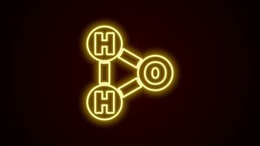 Su damlaları için parlayan neon hattı kimyasal formülü siyah arkaplanda izole edilmiş H2O şeklindeki ikon. 4K Video hareketli grafik canlandırması