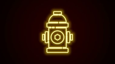 Parlayan neon hattı yangın musluğu simgesi siyah arkaplanda izole edildi. 4K Video hareketli grafik canlandırması