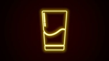 Siyah zemin üzerinde su ikonu olan parlak neon çizgisi. Soda bardağı. 4K Video hareketli grafik canlandırması