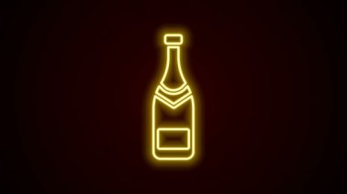 Parlayan neon hattı, siyah arka planda izole edilmiş şampanya şişesi ikonu. 4K Video hareketli grafik canlandırması