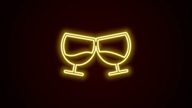 Parlayan neon çizgisi. Siyah zemin üzerinde izole edilmiş konyak ya da konyak ikonu. 4K Video hareketli grafik canlandırması