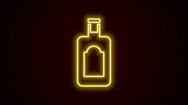 Parlayan neon hattı viski şişesi simgesi siyah arka planda izole edildi. 4K Video hareketli grafik canlandırması