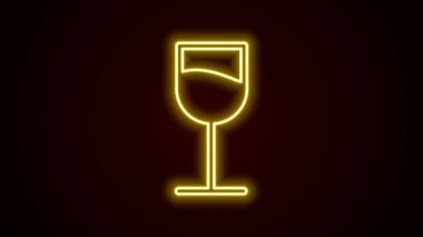 Siyah zemin üzerinde parlayan neon çizgisi şarap cam ikonu izole edilmiş. Şarap kadehi işareti. 4K Video hareketli grafik canlandırması