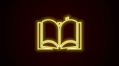 Parlayan neon hattı Açık kitap simgesi siyah arkaplanda izole edildi. 4K Video hareketli grafik canlandırması
