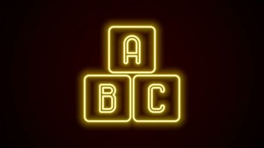 Parlayan neon hattı ABC blok simgesi siyah arkaplanda izole edildi. A, B, C harfli alfabe küpleri. 4K Video hareketli grafik canlandırması