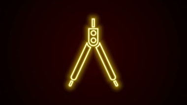 Parlayan neon çizgisi Siyah arkaplanda pusula simgesi çizimi. Pusula işareti. Çizim ve eğitim araçları. Geometrik alet. 4K Video hareketli grafik canlandırması