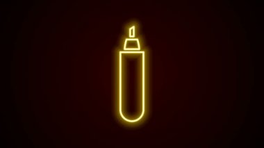 Parlayan neon çizgisi kalem simgesi siyah arkaplanda izole edildi. 4K Video hareketli grafik canlandırması