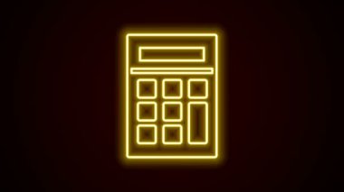 Parlayan neon hattı hesap makinesi simgesi siyah arkaplanda izole edildi. Muhasebe sembolü. İş hesaplamaları matematik eğitimi ve finans. 4K Video hareketli grafik canlandırması