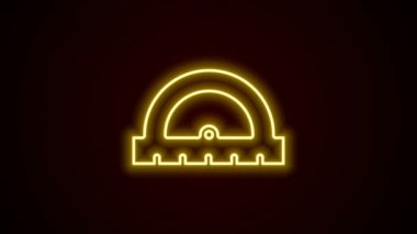 Siyah arkaplanda izole edilmiş derece simgesini ölçmek için parlayan neon hattı Protektör ızgarası. Eğim ölçer. Ölçme aleti. Geometrik sembol. 4K Video hareketli grafik canlandırması