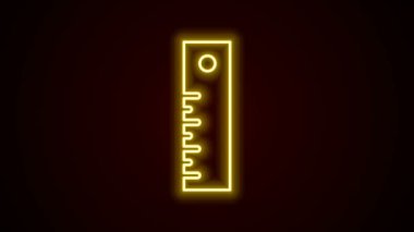 Parlayan neon çizgisi cetvel simgesi siyah arkaplanda izole edildi. Düz sembol. 4K Video hareketli grafik canlandırması