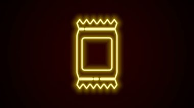 Parlayan neon hattı gübre torbası simgesi siyah arkaplanda izole edildi. 4K Video hareketli grafik canlandırması