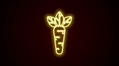 Parlayan neon çizgisi, siyah arkaplanda izole edilmiş havuç simgesi. 4K Video hareketli grafik canlandırması