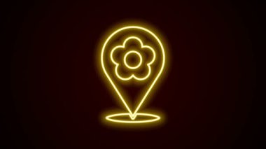 Siyah zemin üzerinde çiçek simgesi olan parlak neon çizgisi konumu. 4K Video hareketli grafik canlandırması