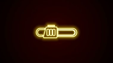 Parlayan neon hattı zincir testeresi simgesi siyah arkaplanda izole edildi. 4K Video hareketli grafik canlandırması