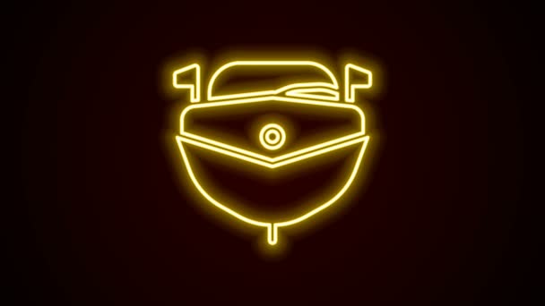 Lumineux néon ligne Speedboat icône isolé sur fond noir. Animation graphique de mouvement vidéo 4K — Video