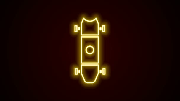 Leuchtendes Neon Line Longboard oder Skateboard Cruiser Symbol isoliert auf schwarzem Hintergrund. Extremsport. Sportgeräte. 4K Video Motion Grafik Animation — Stockvideo