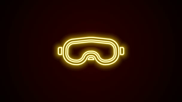 Linea neon luminosa Icona degli occhiali da sci isolati su sfondo nero. Sport estremi. Attrezzature sportive. Animazione grafica 4K Video motion — Video Stock