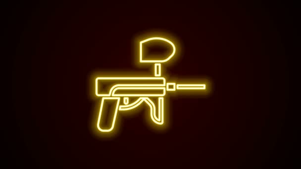 Icono brillante pistola de neón línea Paintball aislado sobre fondo negro. Animación gráfica de vídeo 4K — Vídeo de stock