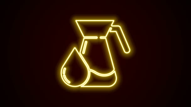 Leuchtendes neonfarbenes Glas mit Wassersymbol auf schwarzem Hintergrund. Wasserkocher für Wasser vorhanden. Glaskaraffe mit Trinkwasser. 4K Video Motion Grafik Animation — Stockvideo